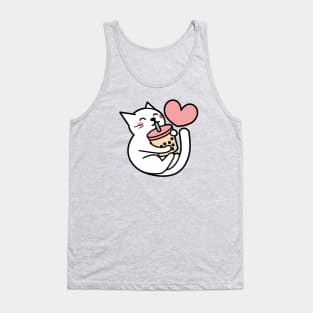 Cute White Cat Sipping Bubble Tea - Kawaii Boba Tea Tank Top